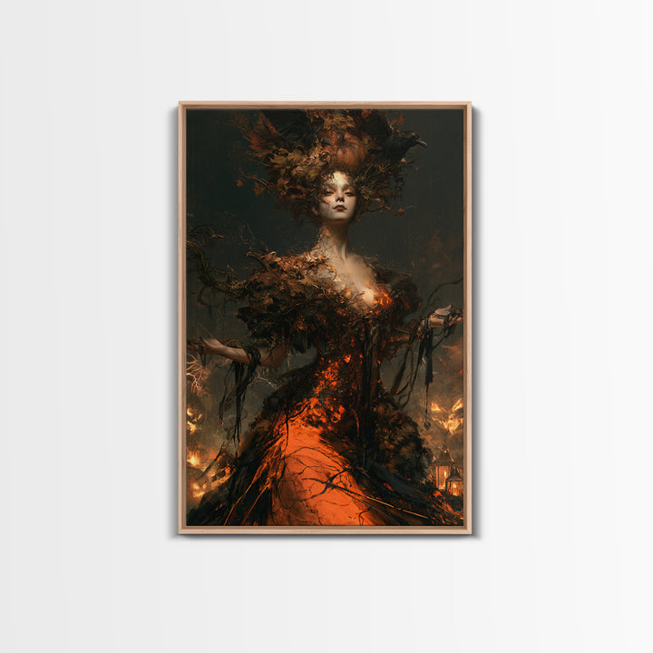 The Personification Of October, Victorian Gothic Art, Vertical Wall Art, Framed Canvas Print, Gothic Wall Decor, Halloween Portrait Art