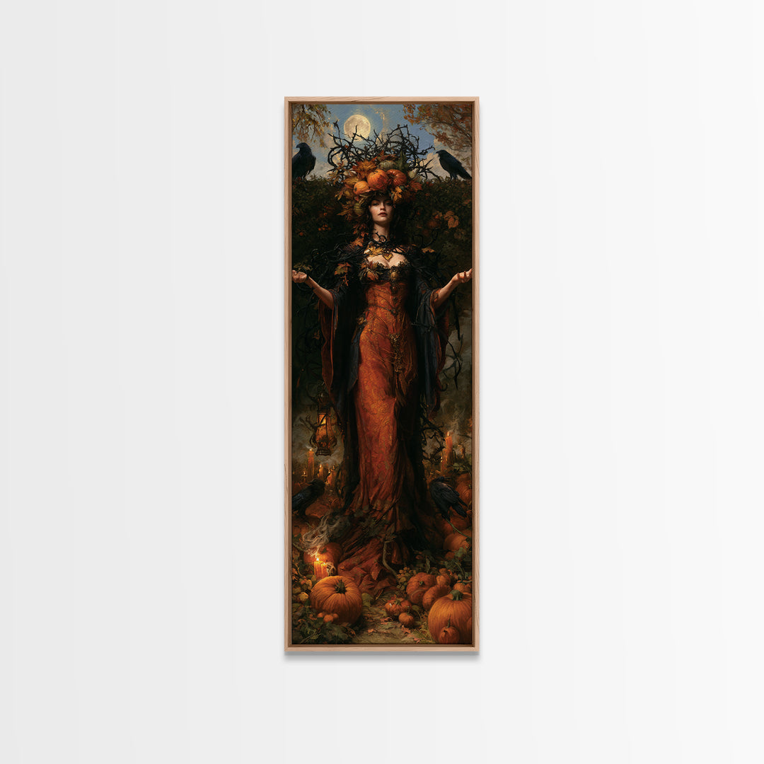 The Personification Of October, Antique Gothic Portrait, Tall Narrow Wall Art, Canvas Print, Gothic Wall Decor, Halloween Portrait Art