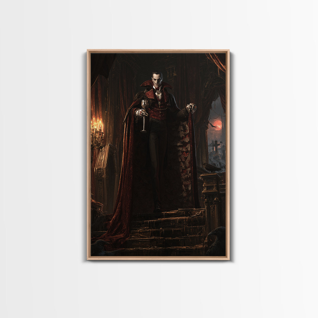 The Crimson Count Of Hollow Keep, Victorian Gothic Art, Vertical Wall Art, Framed Canvas Print, Gothic Wall Decor, Halloween Portrait Art
