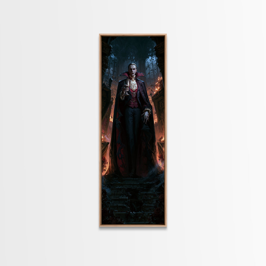The Crimson Count Of Hollow Keep, Macabre Victorian Decor, Tall Narrow Wall Art, Canvas Print, Gothic Wall Decor, Halloween Portrait Art