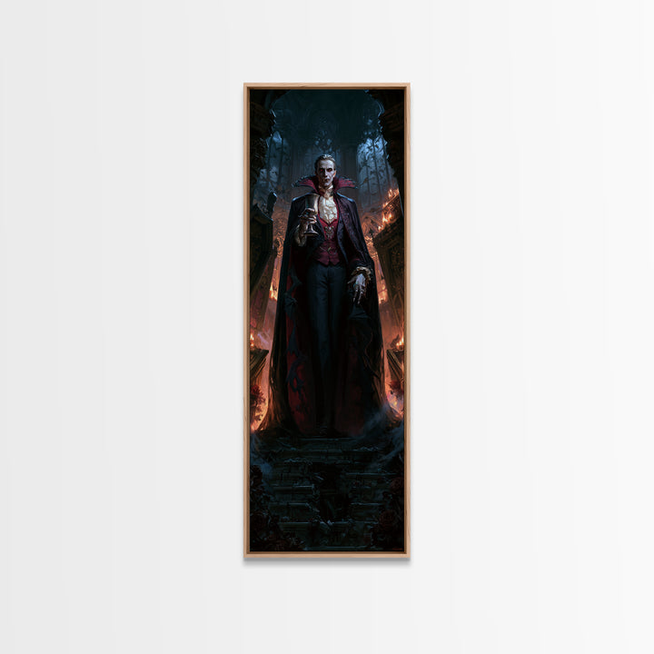 The Crimson Count Of Hollow Keep, Macabre Victorian Decor, Tall Narrow Wall Art, Canvas Print, Gothic Wall Decor, Halloween Portrait Art