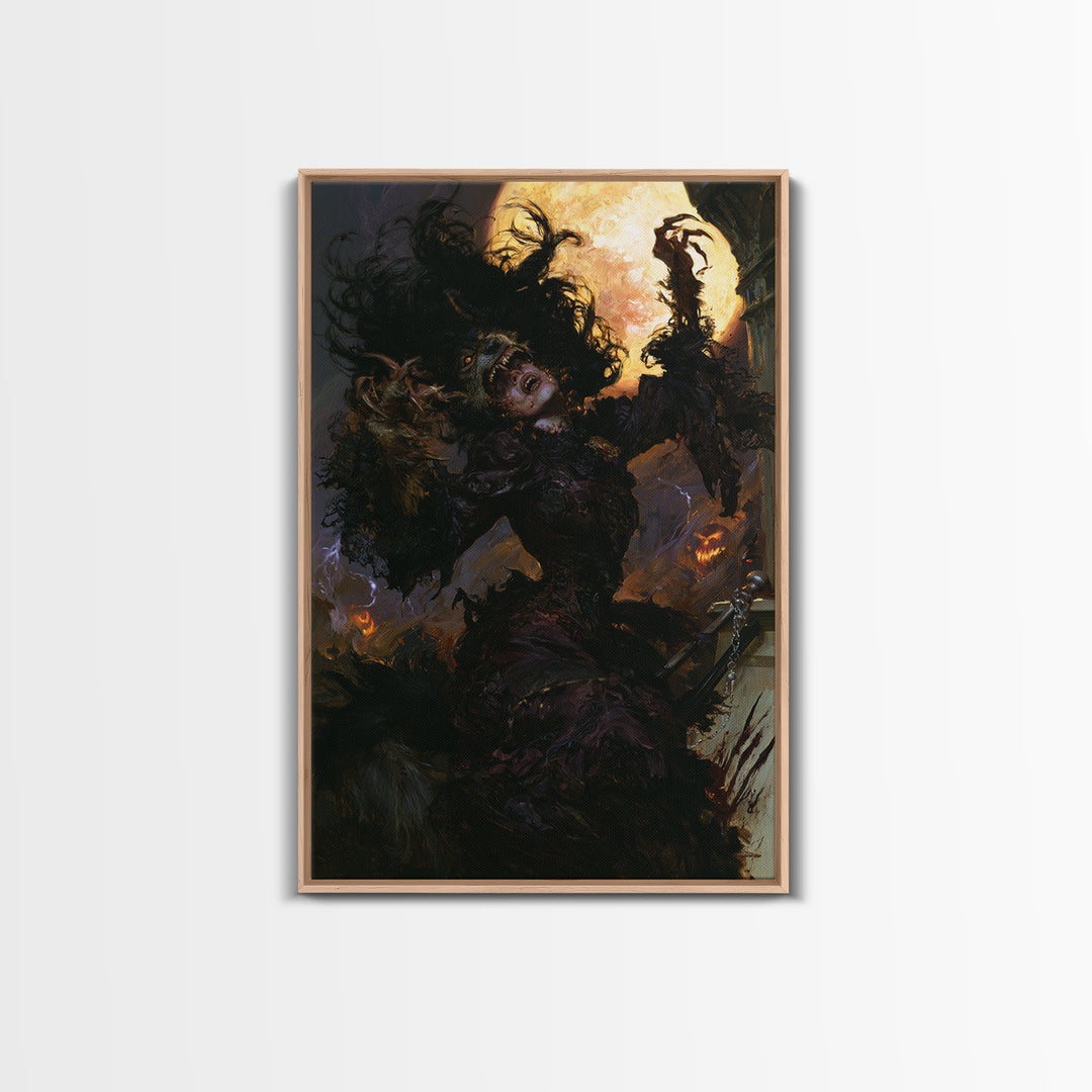 The Widow Wolf Of Briar Moon, Macabre Victorian Decor, Vertical Wall Art, Framed Canvas Print, Gothic Wall Decor, Halloween Portrait Art