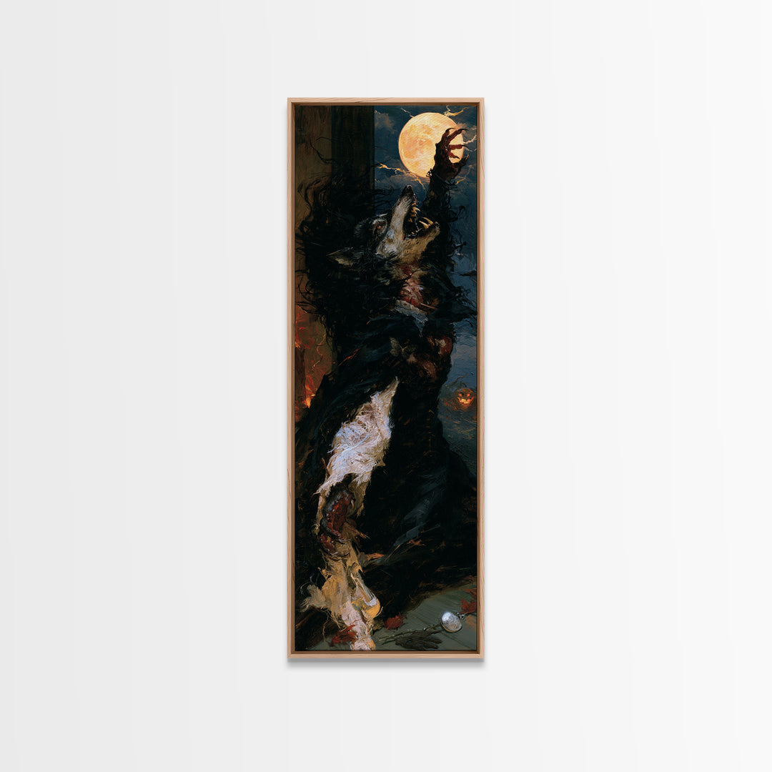 The Widow Wolf Of Briar Moon, Antique Gothic Portrait, Tall Narrow Wall Art, Framed Canvas Print, Gothic Wall Decor, Halloween Portrait Art