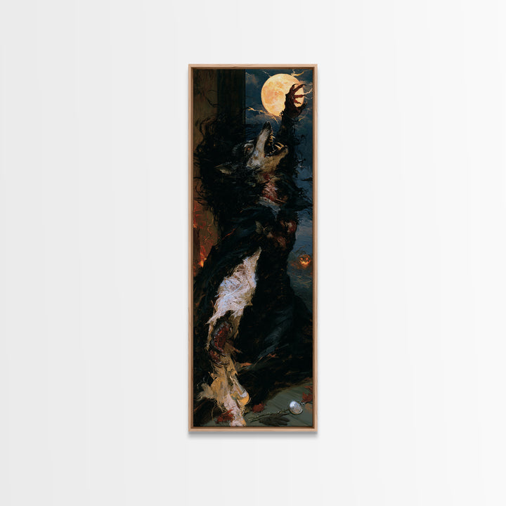 The Widow Wolf Of Briar Moon, Antique Gothic Portrait, Tall Narrow Wall Art, Framed Canvas Print, Gothic Wall Decor, Halloween Portrait Art