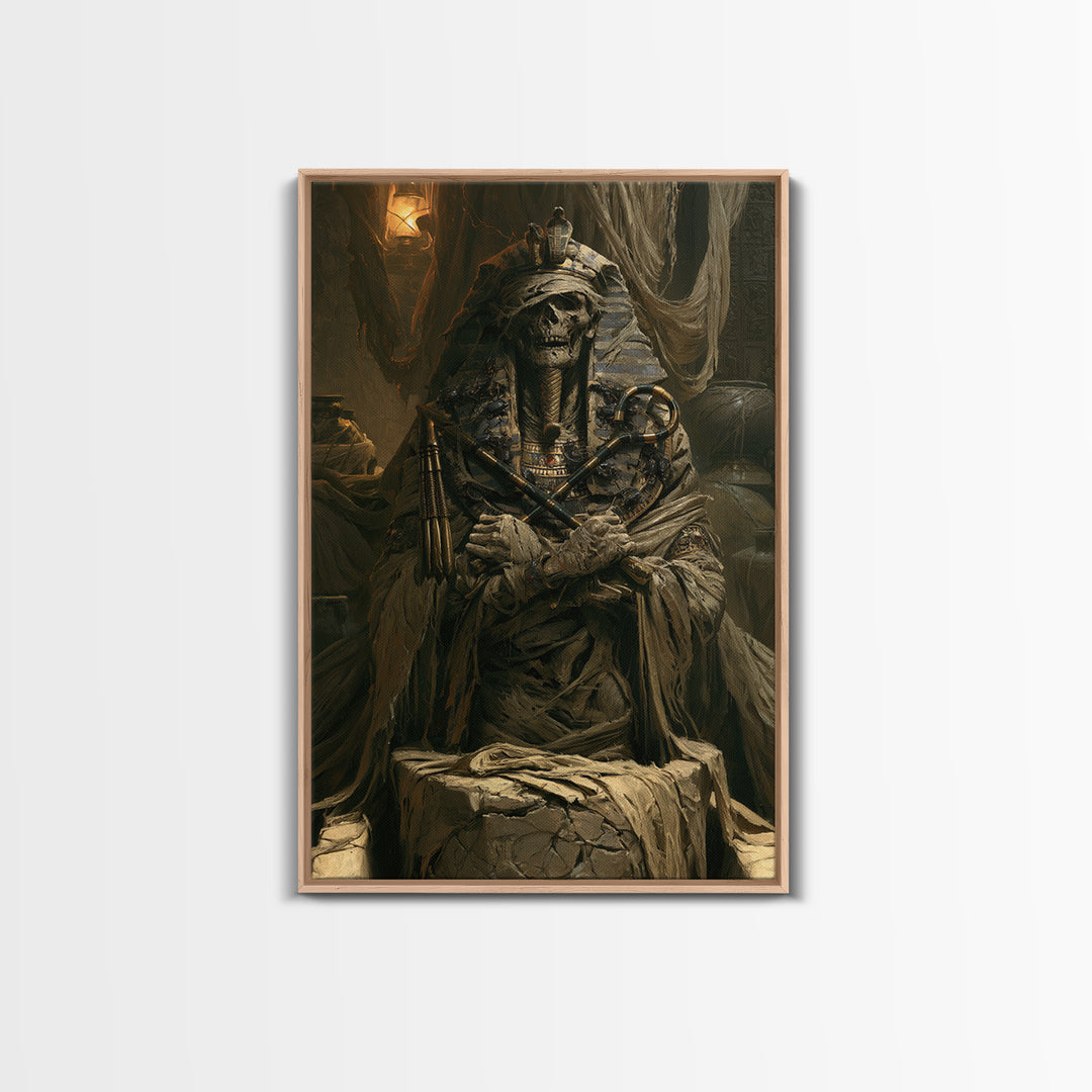 The Pharaoh Of Dustbound Silence, Victorian Horror Portrait, Vertical Wall Art, Framed Canvas Print, Gothic Wall Decor, Dark Fantasy Art