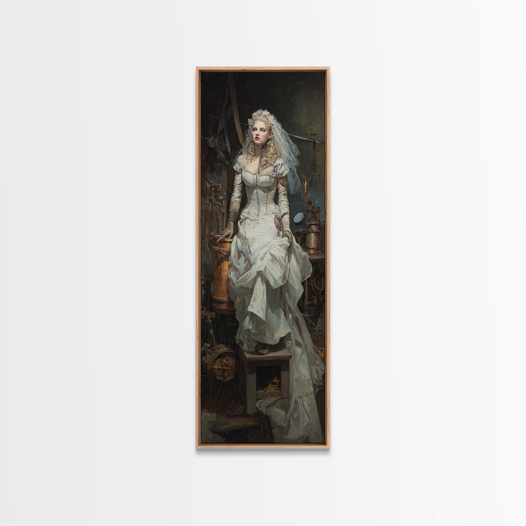 The Stitched Bride Of Thunder Hall, Macabre Victorian Decor, Tall Narrow Wall Art, Framed Canvas Print, Gothic Wall Decor, Spooky Wall Decor