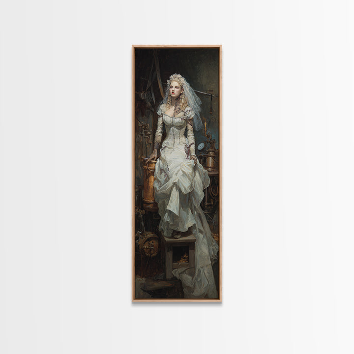 The Stitched Bride Of Thunder Hall, Macabre Victorian Decor, Tall Narrow Wall Art, Framed Canvas Print, Gothic Wall Decor, Spooky Wall Decor
