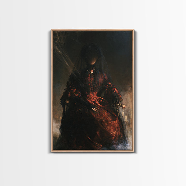 The Invisible Mourner Of Glass House, Dark Academia Wall Art, Vertical Wall Art, Canvas Print, Gothic Wall Decor, Halloween Portrait Art