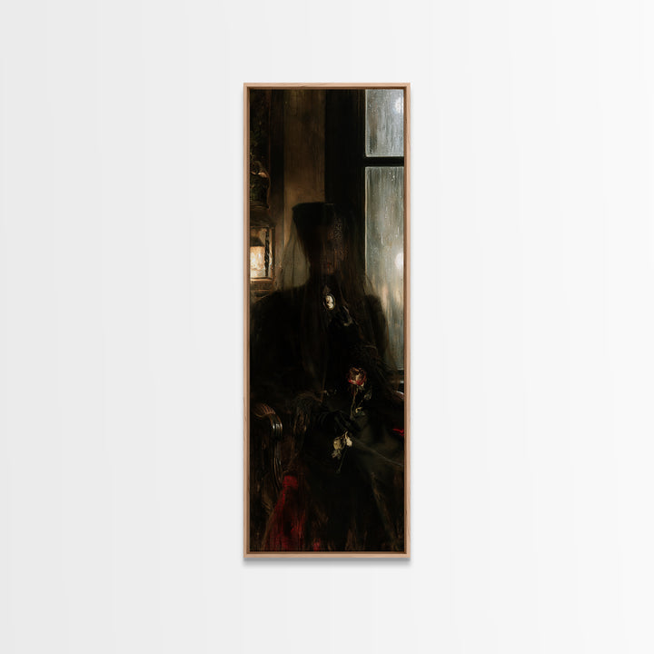 The Invisible Mourner Of Glass House, Macabre Victorian Decor, Tall Narrow Wall Art, Canvas Print, Gothic Wall Decor, Halloween Portrait Art