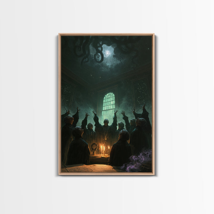 The Choir Of Deepwater Acolytes, Victorian Gothic Art, Vertical Wall Art, Framed Canvas Print, Gothic Wall Decor, Halloween Portrait Art