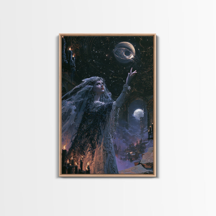 The Bride Of The Abyssal Moon, Dark Academia Wall Art, Vertical Wall Art, Framed Canvas Print, Gothic Wall Decor, Halloween Portrait Art