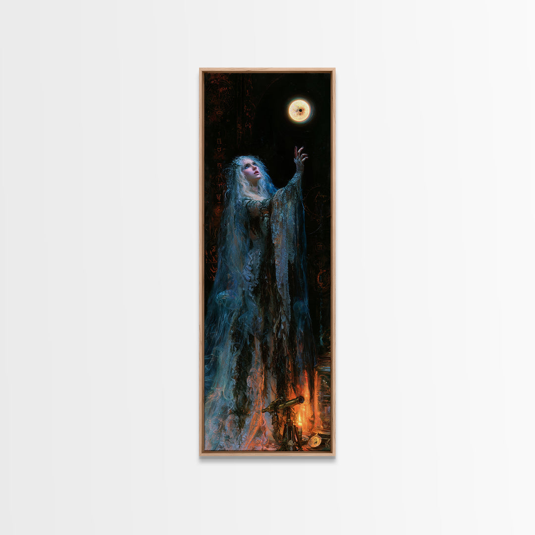 The Bride Of The Abyssal Moon, Antique Gothic Portrait, Tall Narrow Wall Art, Canvas Print, Gothic Wall Decor, Halloween Portrait Art