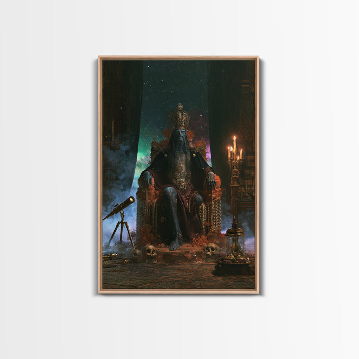 The Watcher In The Coral Throne, Lovecraftian Portrait Art, Vertical Wall Art, Framed Canvas Print, Gothic Wall Decor, Gothic Home Decor