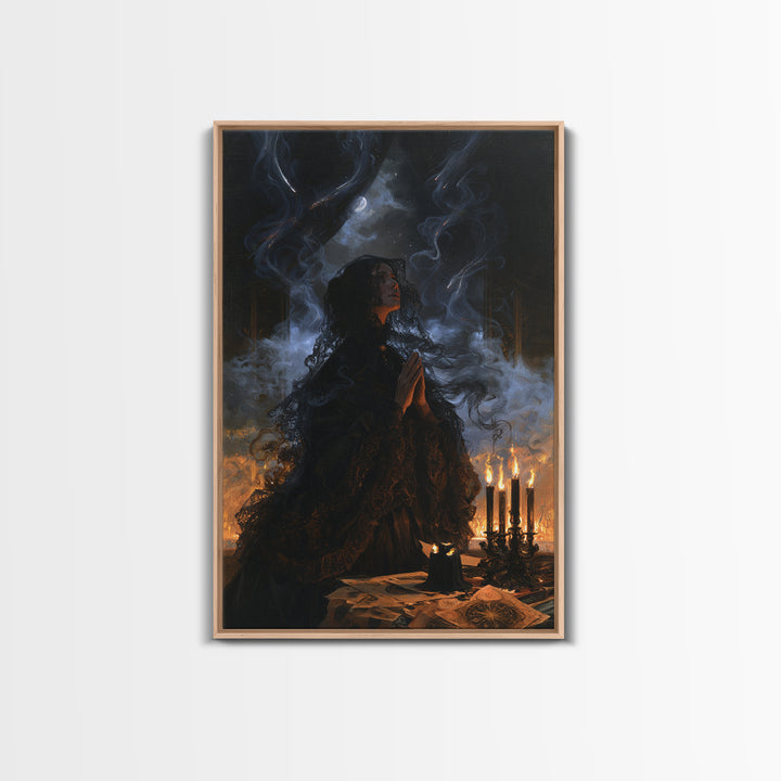 The Widow Of The Whispering Comet, Victorian Cosmic Horror, Vertical Wall Art, Framed Canvas Print, Gothic Wall Decor, Gothic Home Decor