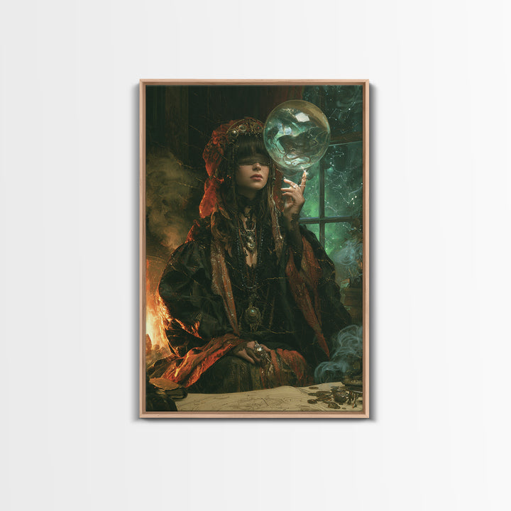 The Oracle Of The Glass Depths, Macabre Victorian Decor, Vertical Wall Art, Framed Canvas Print, Gothic Wall Decor, Halloween Portrait Art