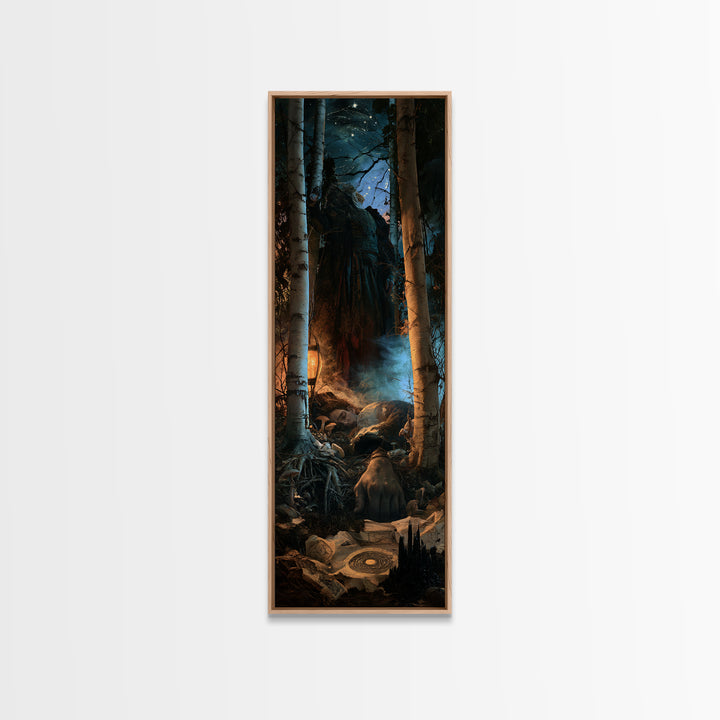 The Sleeper In The Birch Grove, Lovecraftian Portrait Art, Tall Narrow Wall Art, Framed Canvas Print, Gothic Wall Decor, Macabre Wall Art