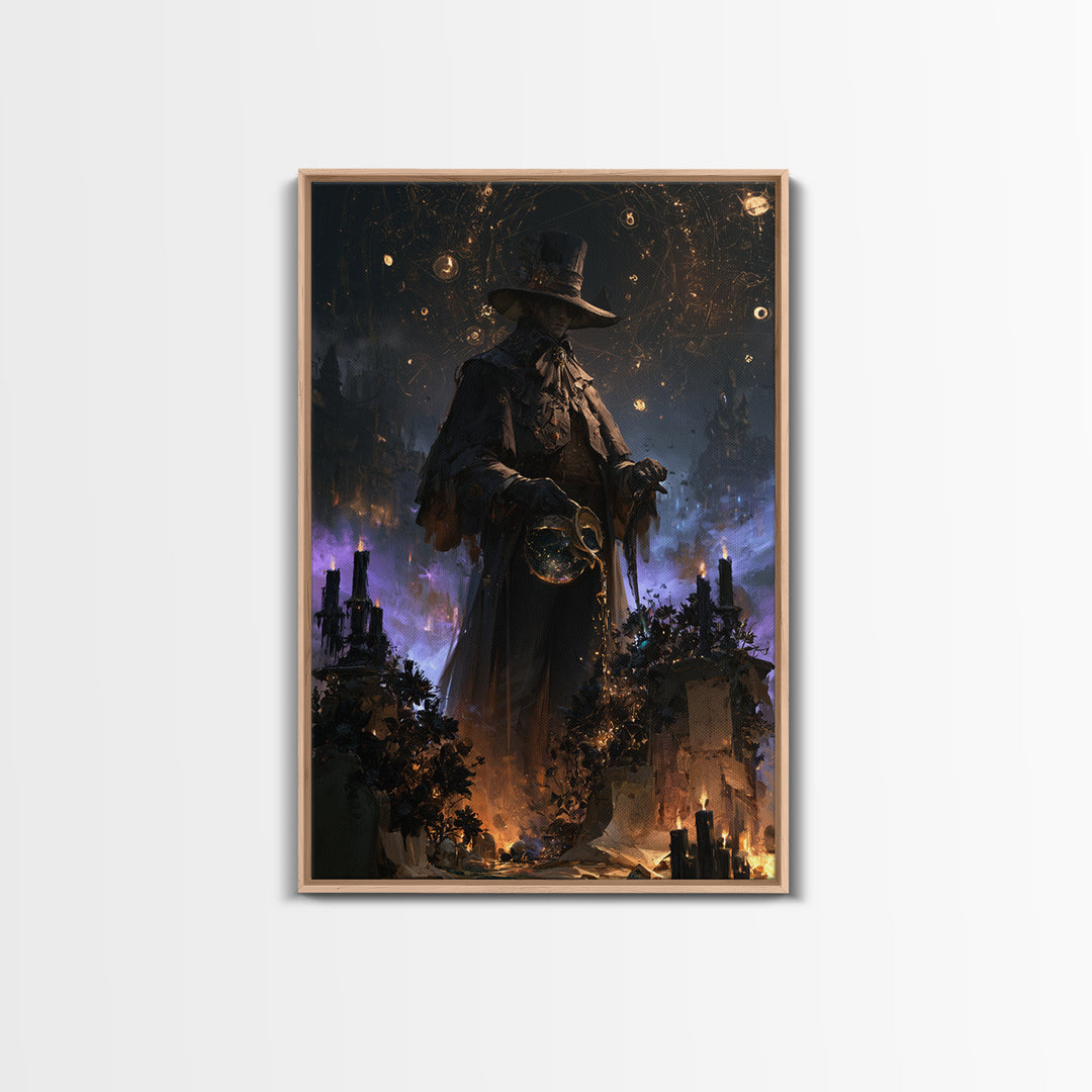 The Grave Gardener Of Yuggoth, Victorian Horror Portrait, Vertical Wall Art, Framed Canvas Print, Gothic Wall Decor, Halloween Portrait Art