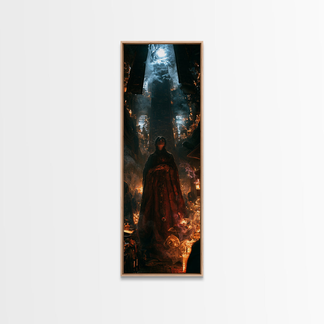The Lantern Market Beyond The Veil, Antique Gothic Portrait, Tall Narrow Wall Art, Canvas Print, Gothic Wall Decor, Halloween Portrait Art