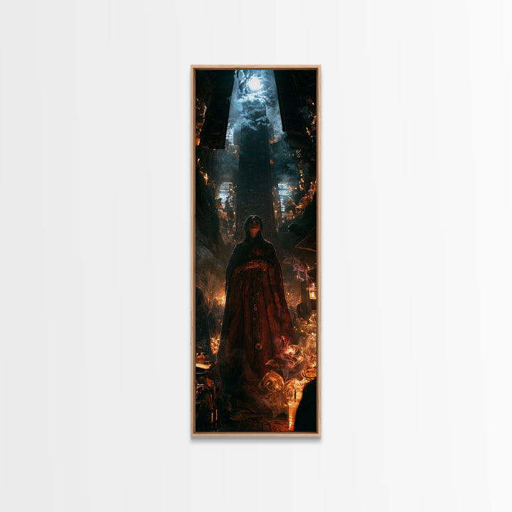 The Lantern Market Beyond The Veil, Antique Gothic Portrait, Tall Narrow Wall Art, Canvas Print, Gothic Wall Decor, Halloween Portrait Art