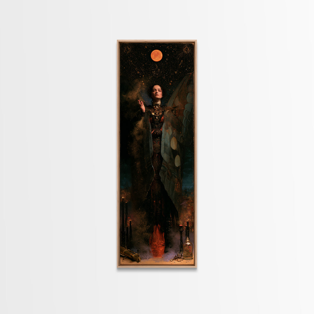 The Moth Prophet Of Kadath, Antique Gothic Portrait, Tall Narrow Wall Art, Canvas Print, Gothic Wall Decor, Halloween Portrait Art