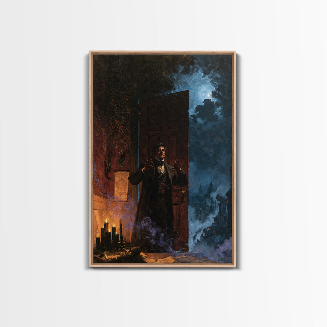 The Thirteenth Door Of Arkham House, Lovecraftian Portrait Art, Vertical Wall Art, Canvas Print, Gothic Wall Decor, Halloween Portrait Art
