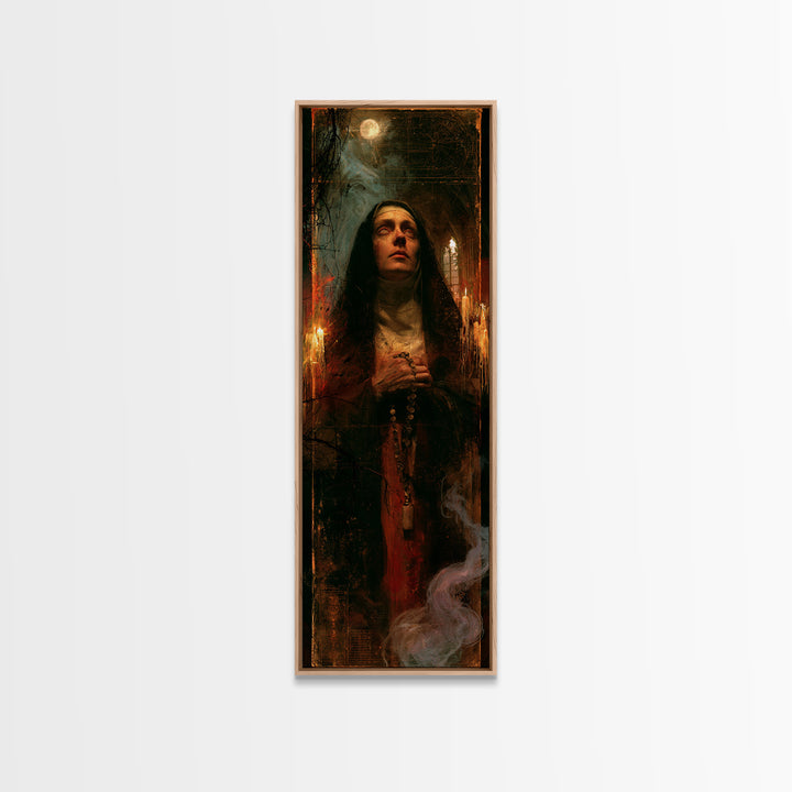 The Nun Of The Endless Constellation, Macabre Victorian Decor, Tall Narrow Wall Art, Framed Canvas Print, Gothic Wall Decor