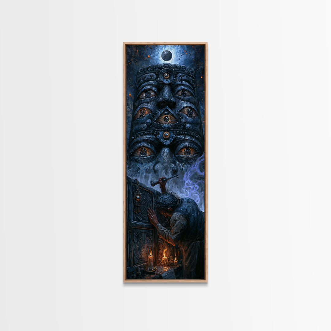 The Custodian Of The Whispering Idol, Macabre Victorian Decor, Tall Narrow Wall Art, Framed Canvas Print, Gothic Wall Decor