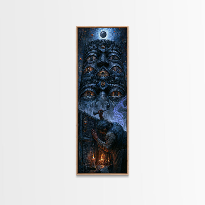 The Custodian Of The Whispering Idol, Macabre Victorian Decor, Tall Narrow Wall Art, Framed Canvas Print, Gothic Wall Decor