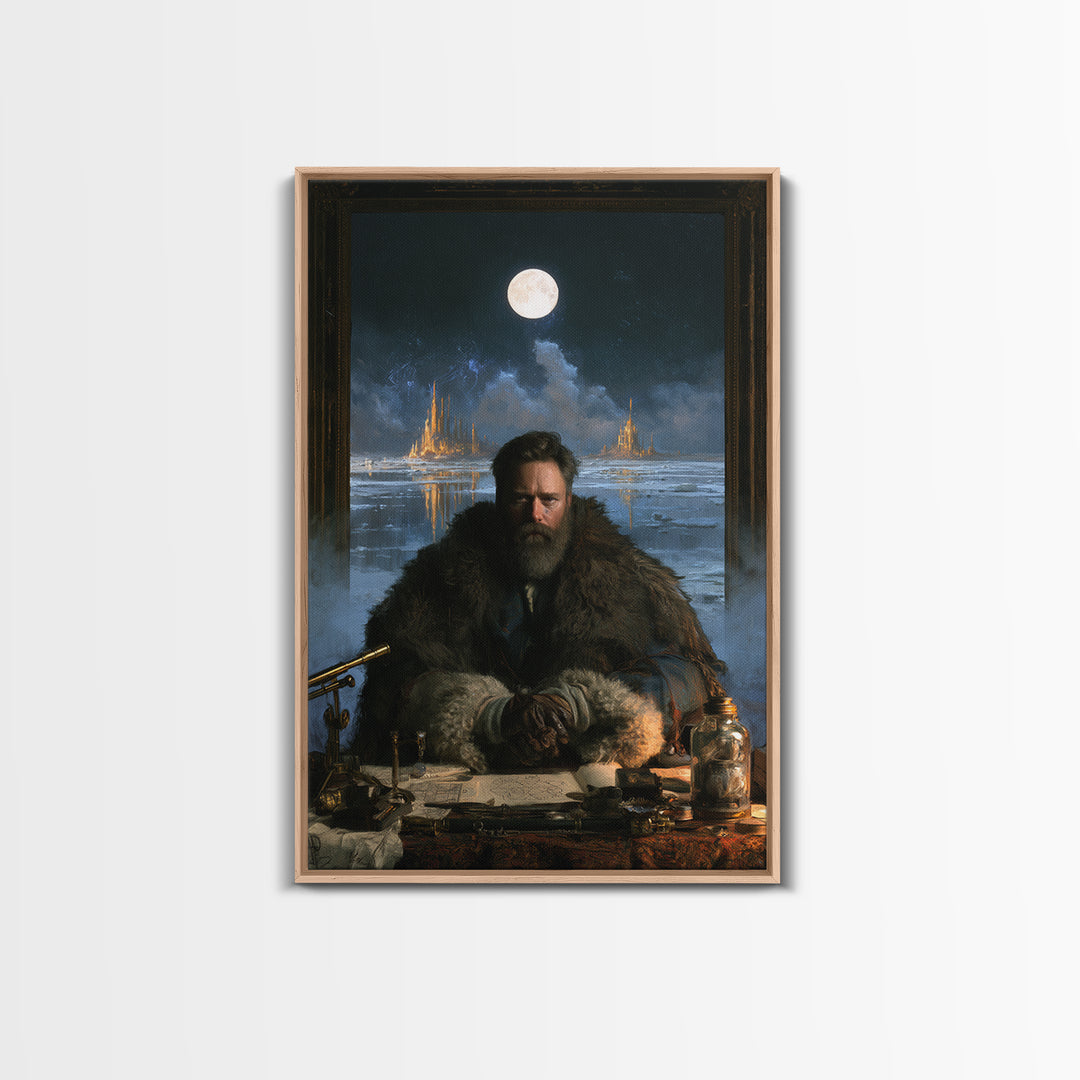 The Frost Beyond Carcosa, Lovecraftian Portrait Art, Vertical Wall Art, Framed Canvas Print, Gothic Wall Decor, Halloween Portrait Art