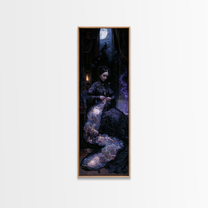 The Seamstress Of Living Nebulae, Victorian Cosmic Horror, Tall Narrow Wall Art, Framed Canvas Print, Gothic Wall Decor