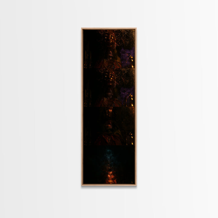 The Mask Of The Crawling God, Macabre Victorian Decor, Tall Narrow Wall Art, Framed Canvas Print, Gothic Wall Decor, Halloween Portrait Art