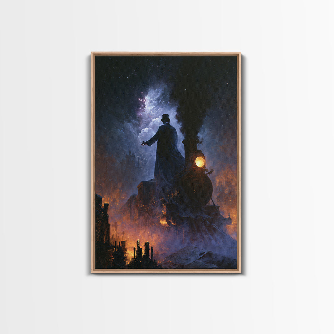 The Phantom Train To Kadath, Dark Academia Wall Art, Vertical Wall Art, Canvas Print, Gothic Wall Decor, Halloween Portrait Art
