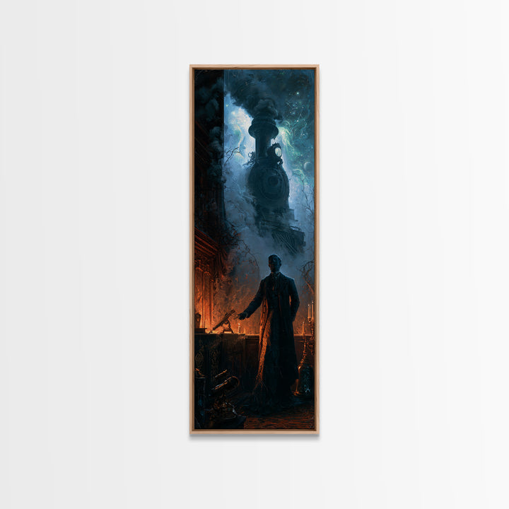 The Phantom Train To Kadath, Macabre Victorian Decor, Tall Narrow Wall Art, Canvas Print, Gothic Wall Decor, Halloween Portrait Art