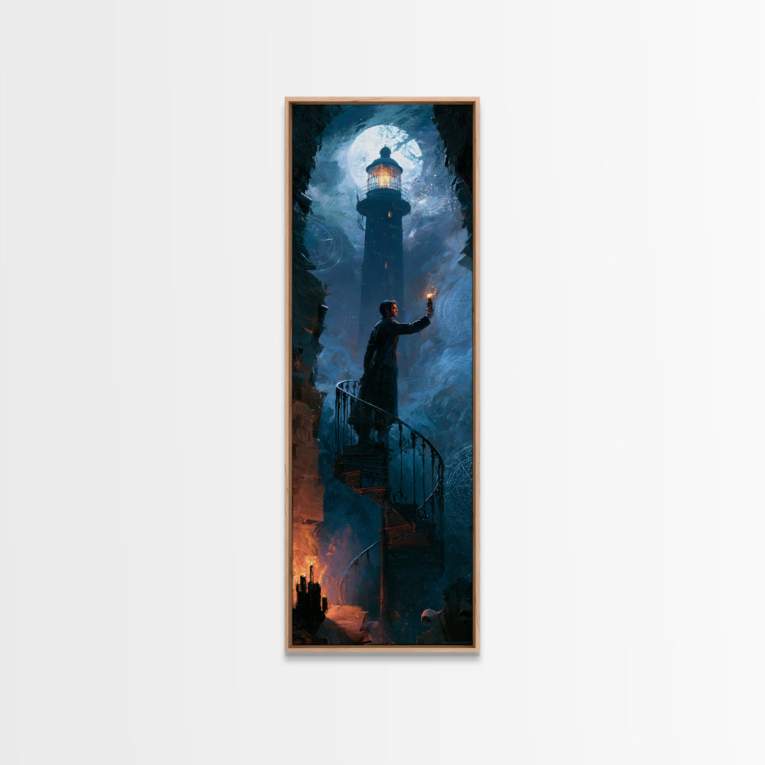 The Last Lighthouse Of Y’Ha-Nthlei, Macabre Victorian Decor, Tall Narrow Wall Art, Canvas Print, Gothic Wall Decor, Halloween Portrait Art