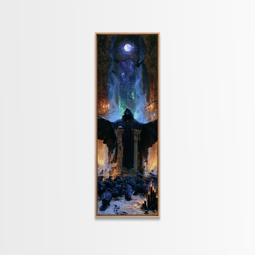 The Raven Sermon Of Leng, Victorian Gothic Art, Tall Narrow Wall Art, Canvas Print, Gothic Wall Decor, Halloween Portrait Art