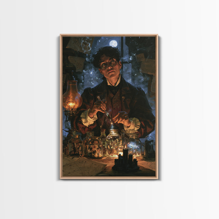The Apothecary Of Black Seashell Dreams, Dark Academia Wall Art, Vertical Wall Art, Framed Canvas Print, Gothic Wall Decor, Dark Fantasy Art