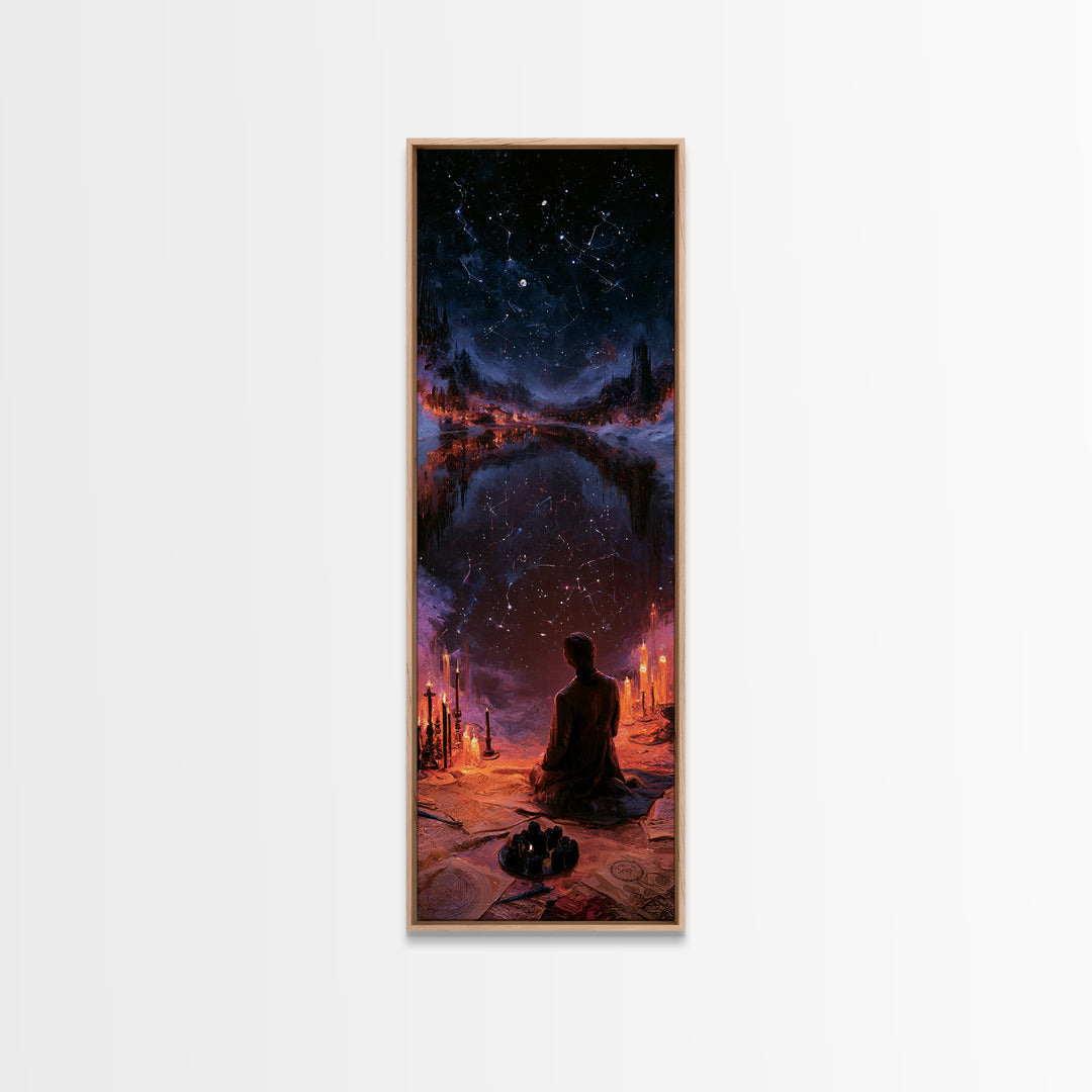 The Mirror Lake Of Lost Constellations, Lovecraftian Portrait Art, Tall Narrow Wall Art, Framed Canvas Print, Gothic Wall Decor