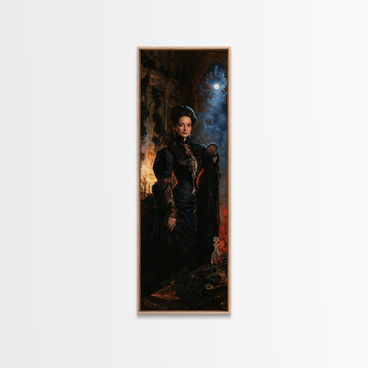 The Rose-Coffin Countess, Victorian Vampire Portrait, Tall Narrow Canvas Print, Macabre Home Decor, Gothic Wall Decor, Classic Monster Art