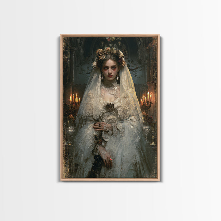 The Chapel Crypt Bride, Victorian Vampire Portrait, Vertical Canvas Print, Macabre Home Decor, Spooky Season Decor, Classic Monster Art