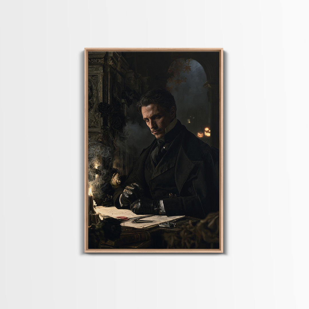 The Nocturne Barrister, Victorian Vampire Portrait, Vertical Canvas Print, Dark Academia Decor, Antique Horror Decor, Classic Monster Art