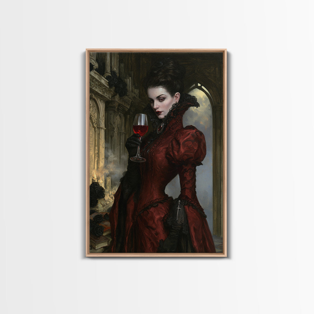 The Scarlet Thirst Duchess, Victorian Vampire Portrait, Vertical Canvas Print, Gothic Home Decor, Gothic Wall Decor, Classic Monster Art