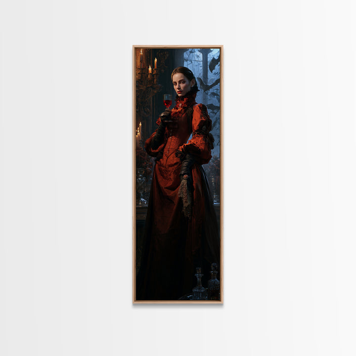 The Scarlet Thirst Duchess, Victorian Vampire Portrait, Tall Narrow Canvas Print, Antique Style Decor, Classic Monster Art