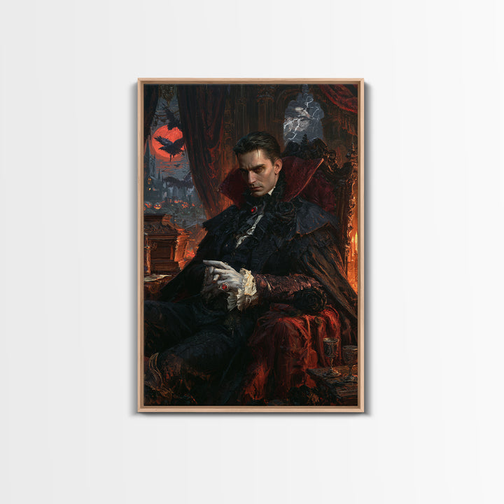 The Last Carpathian Lord, Victorian Vampire Portrait, Vertical Canvas Print, Classic Halloween Decor, Classic Monster Art