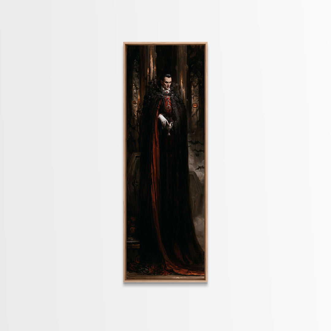 The Last Carpathian Lord, Victorian Vampire Portrait, Tall Narrow Canvas Print, Antique Style Decor, Gothic Wall Decor, Classic Monster Art