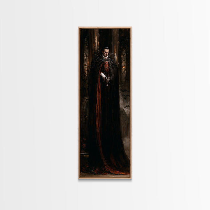 The Last Carpathian Lord, Victorian Vampire Portrait, Tall Narrow Canvas Print, Antique Style Decor, Gothic Wall Decor, Classic Monster Art