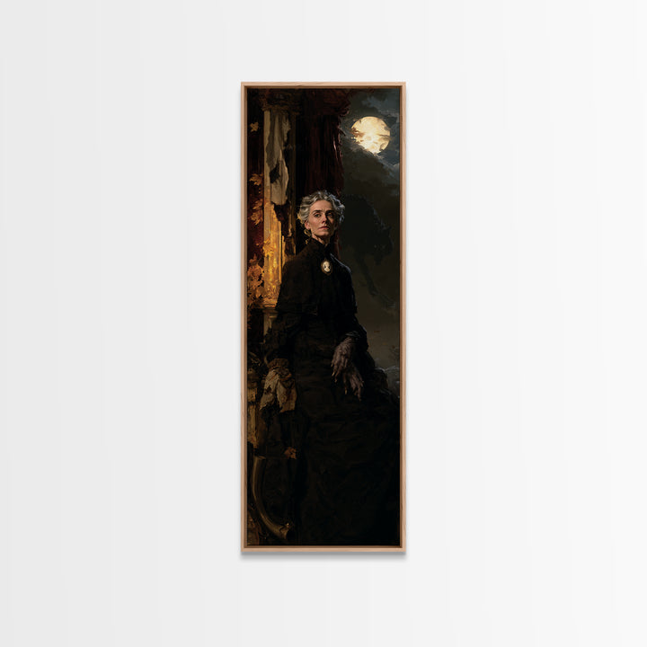 The Wolf Moon Governess, Victorian Werewolf Portrait, Tall Narrow Canvas Print, Dark Academia Decor, Canvas Print, Classic Monster Art