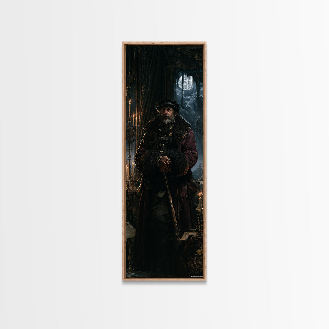 The Midnight Gamekeeper, Victorian Werewolf Portrait, Tall Narrow Canvas Print, Antique Style Decor, Gothic Wall Decor, Classic Monster Art
