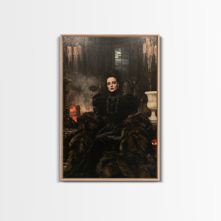 The Heiress Of Howling Fen, Victorian Werewolf Portrait, Vertical Canvas Print, Gothic Home Decor, Classic Monster Art