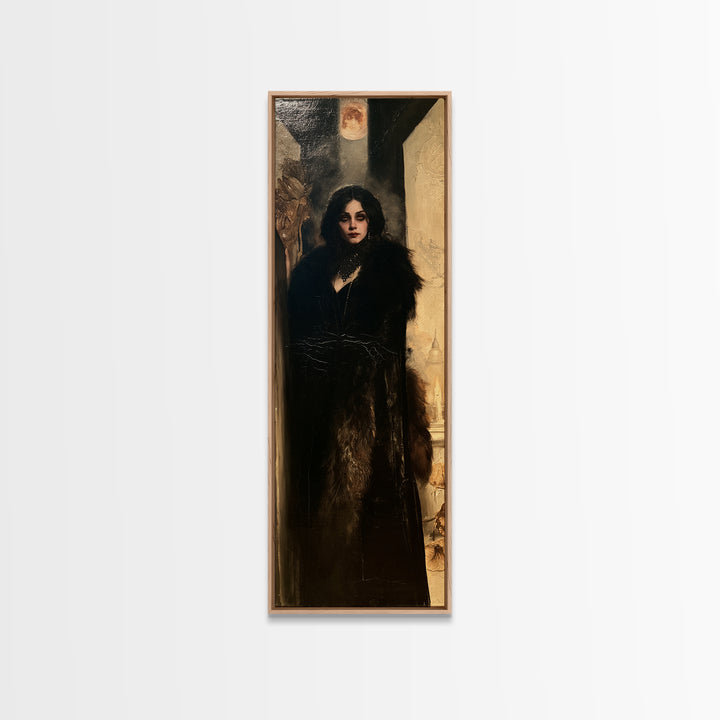 The Heiress Of Howling Fen, Victorian Werewolf Portrait, Tall Narrow Canvas Print, Classic Halloween Decor, Gothic Wall Decor
