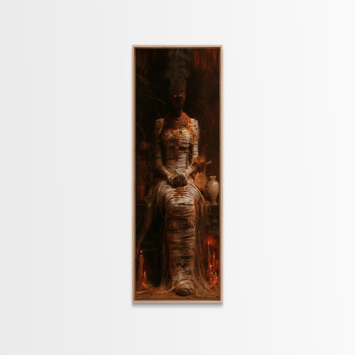 The Scarab Priestess, Victorian Mummy Portrait, Tall Narrow Canvas Print, Classic Halloween Decor, Spooky Season Decor, Classic Monster Art